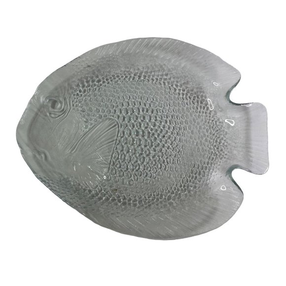 Fish Plate Arcoroc France Transparent Glass Embossed 10.25" x 8.25" Vintage - Picture 8 of 12
